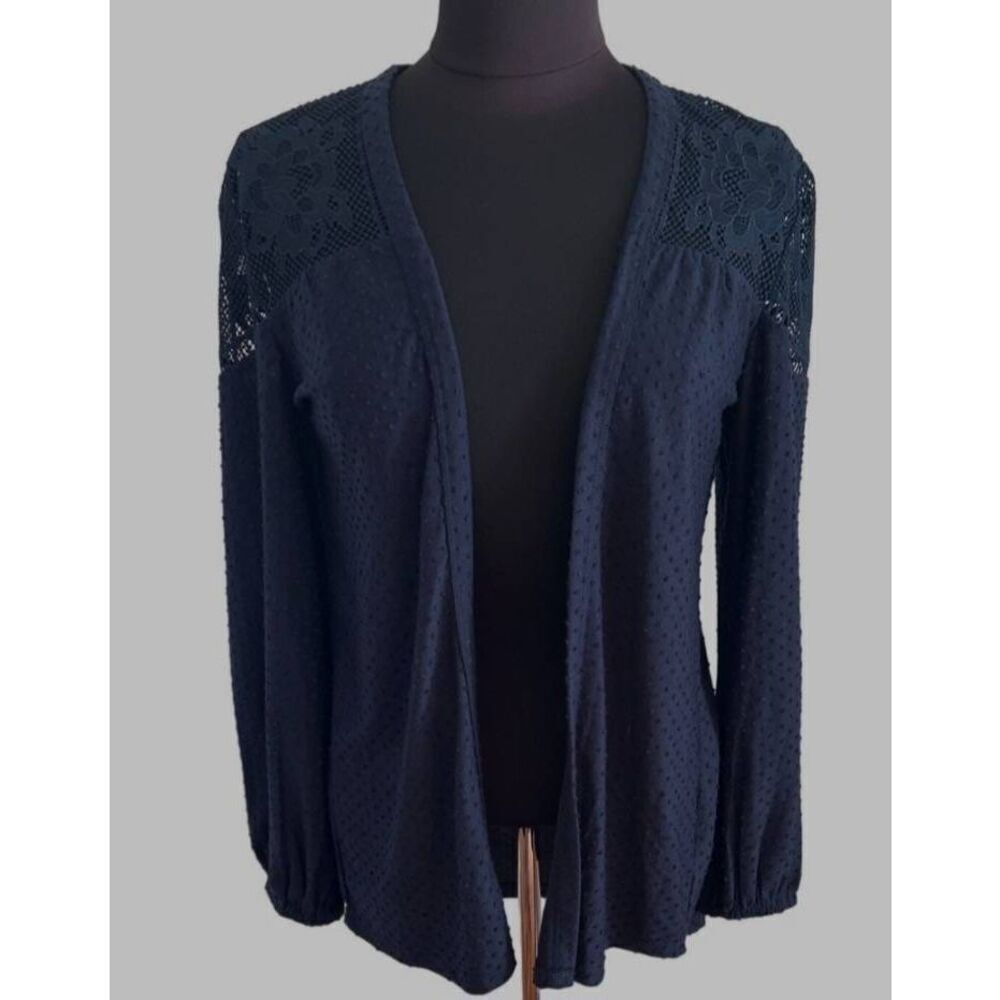 Maurice’s Navy Open Front Cardigan With Lace Detail, Long Sleeves Size 3X (R)